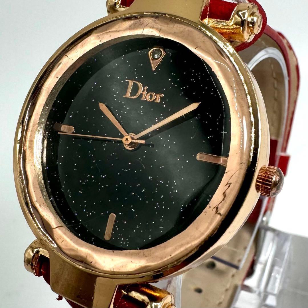 Christian Dior Quartz Watch Wristwatch Logo Gold Red Women's Authentic