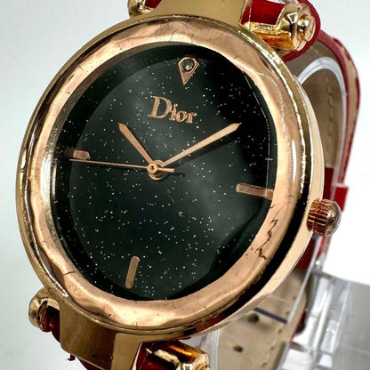 Christian Dior Quartz Watch Wristwatch Logo Gold Red Women's Authentic