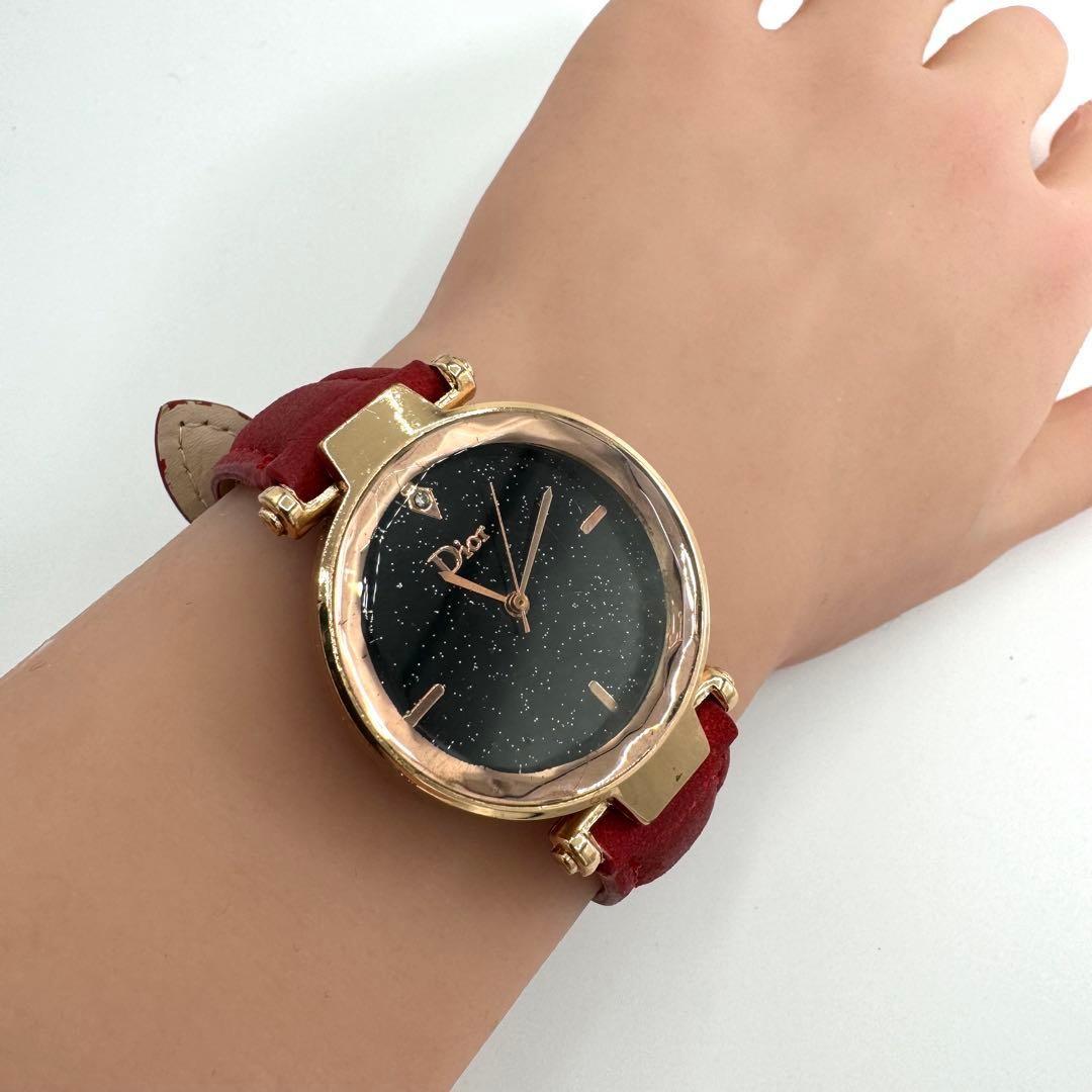 Christian Dior Quartz Watch Wristwatch Logo Gold Red Women's Authentic