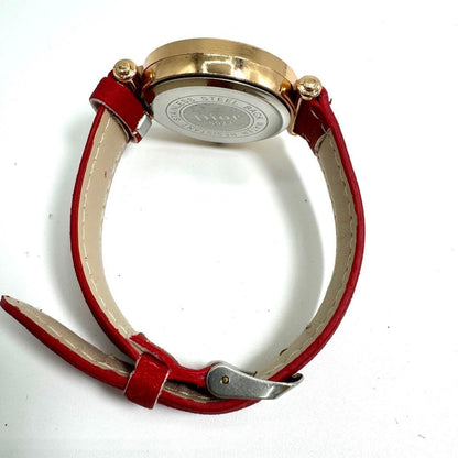 Christian Dior Quartz Watch Wristwatch Logo Gold Red Women's Authentic