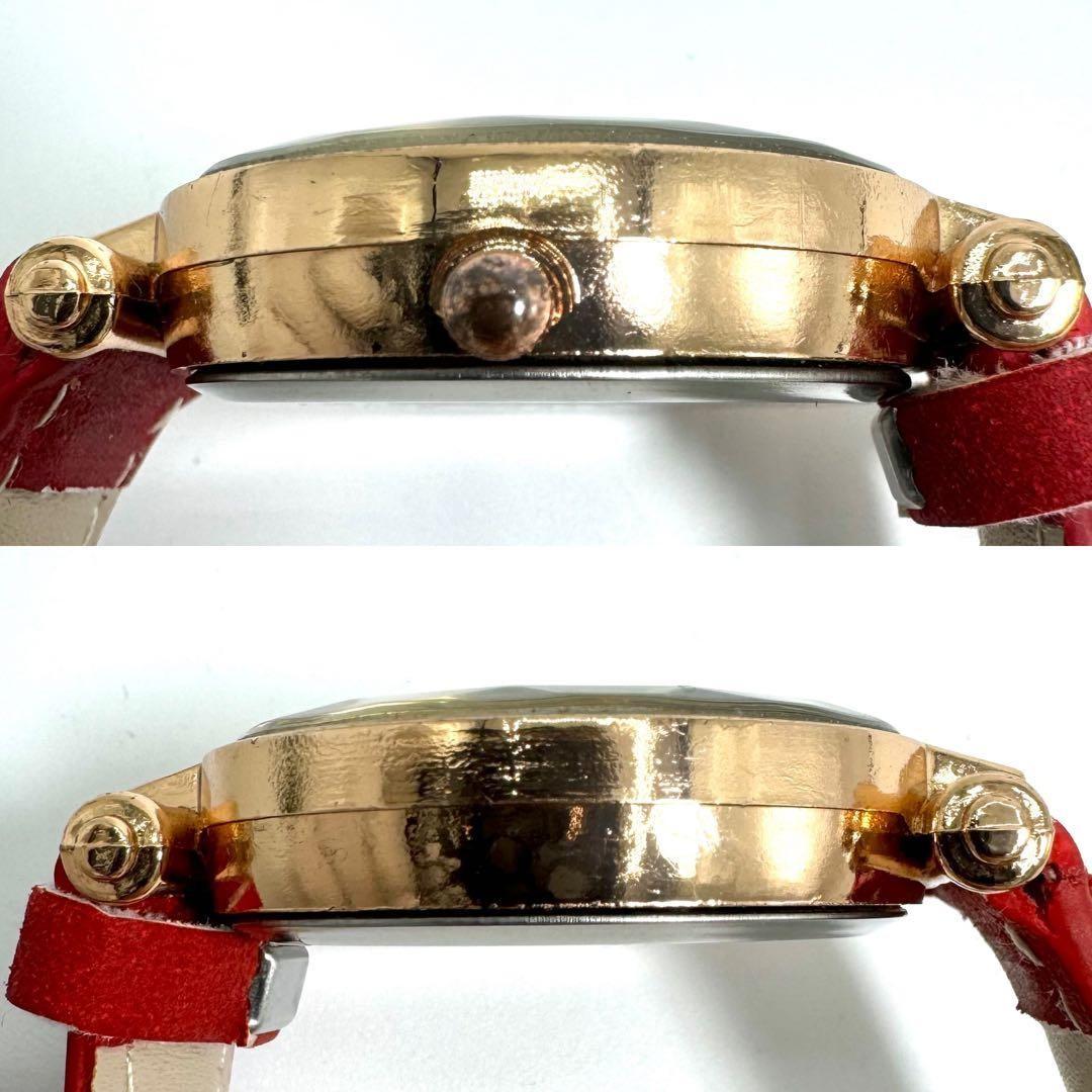 Christian Dior Quartz Watch Wristwatch Logo Gold Red Women's Authentic