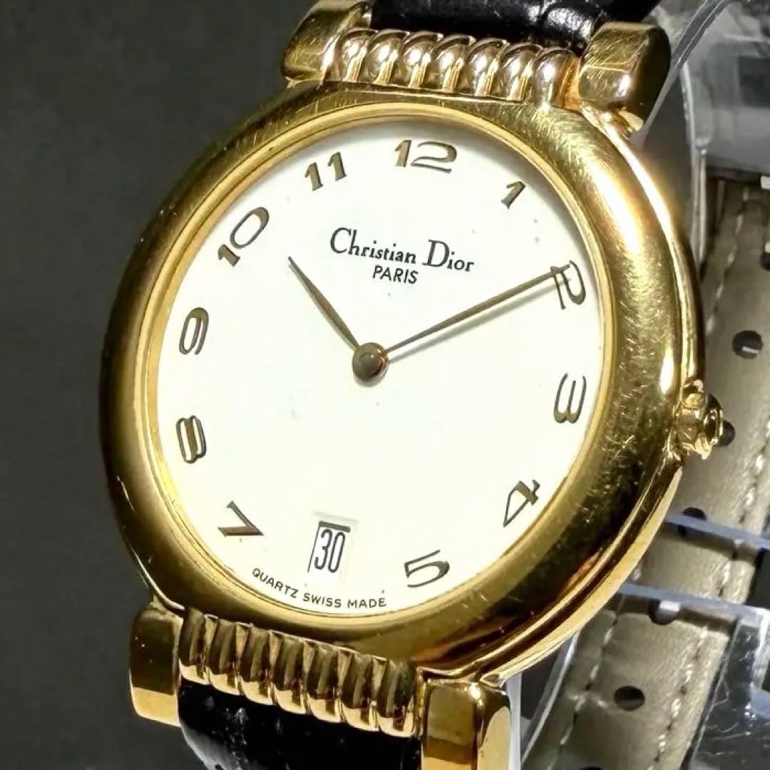 Christian Dior Quartz Watch Wristwatch Logo Gold White Women's Authentic