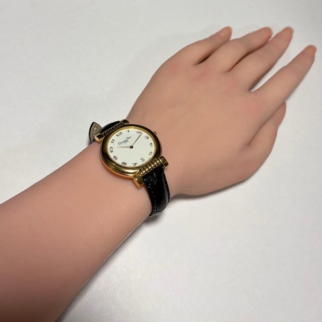 Christian Dior Quartz Watch Wristwatch Logo Gold White Women's Authentic