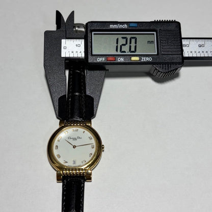 Christian Dior Quartz Watch Wristwatch Logo Gold White Women's Authentic