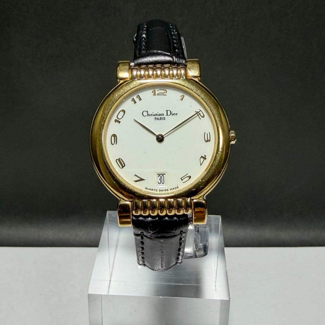 Christian Dior Quartz Watch Wristwatch Logo Gold White Women's Authentic