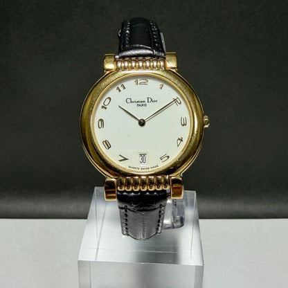Christian Dior Quartz Watch Wristwatch Logo Gold White Women's Authentic