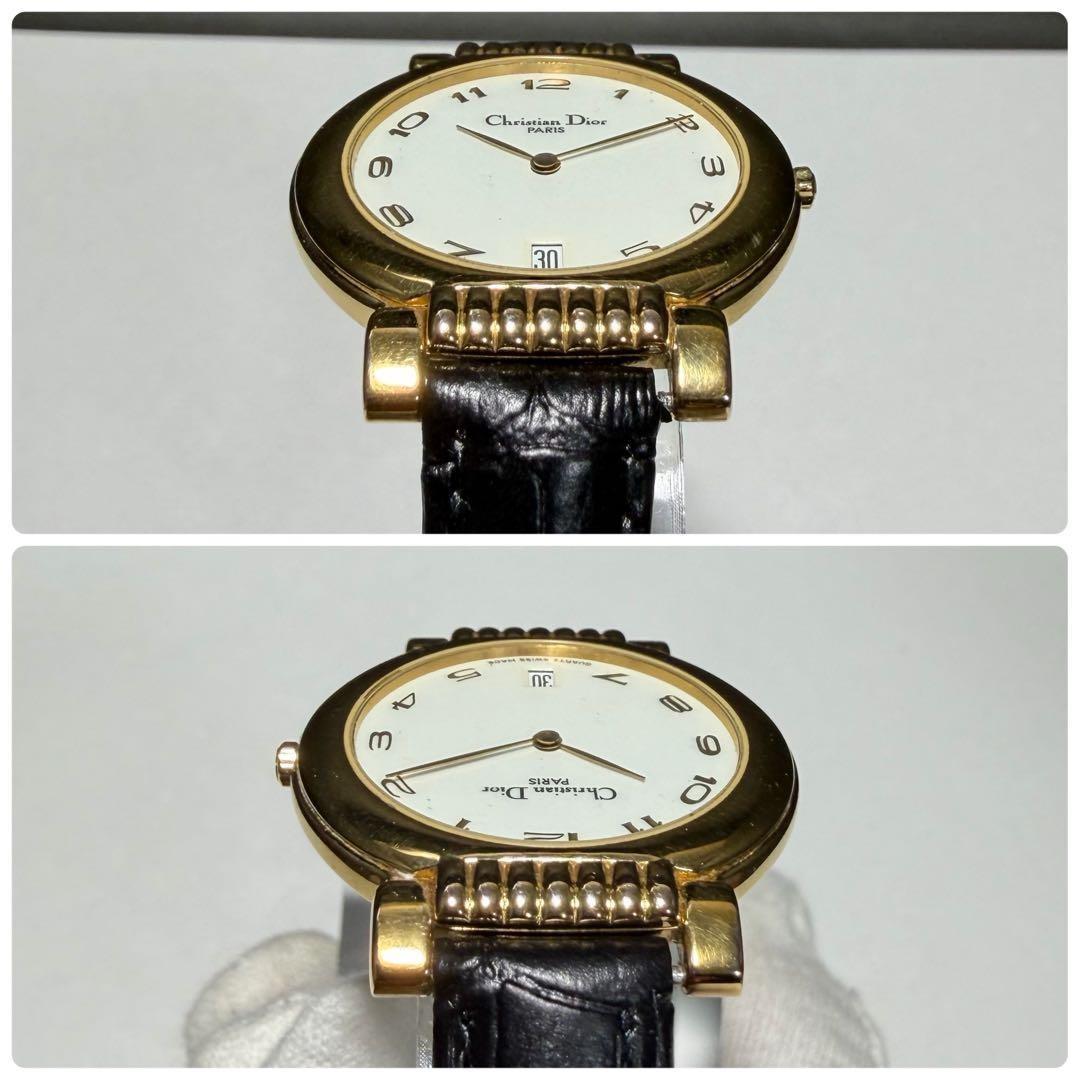 Christian Dior Quartz Watch Wristwatch Logo Gold White Women's Authentic