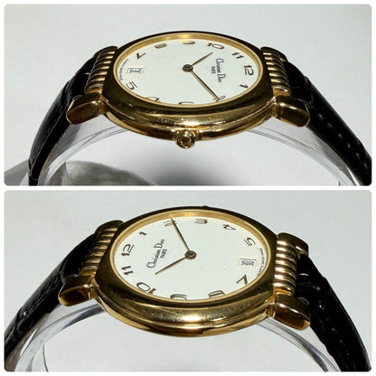 Christian Dior Quartz Watch Wristwatch Logo Gold White Women's Authentic
