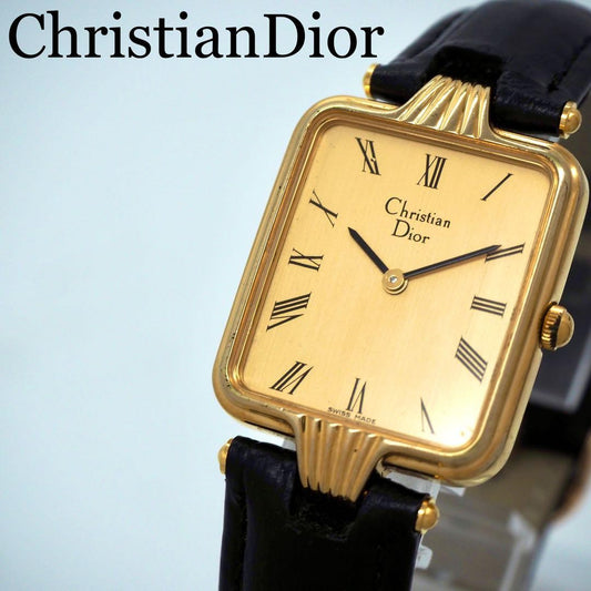 Christian Dior Quartz Watch Wristwatch Logo Gold Black Women's Authentic