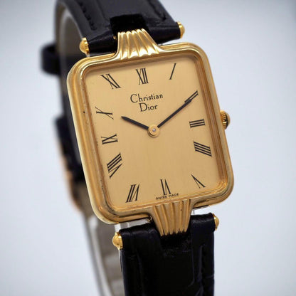 Christian Dior Quartz Watch Wristwatch Logo Gold Black Women's Authentic