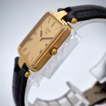 Christian Dior Quartz Watch Wristwatch Logo Gold Black Women's Authentic