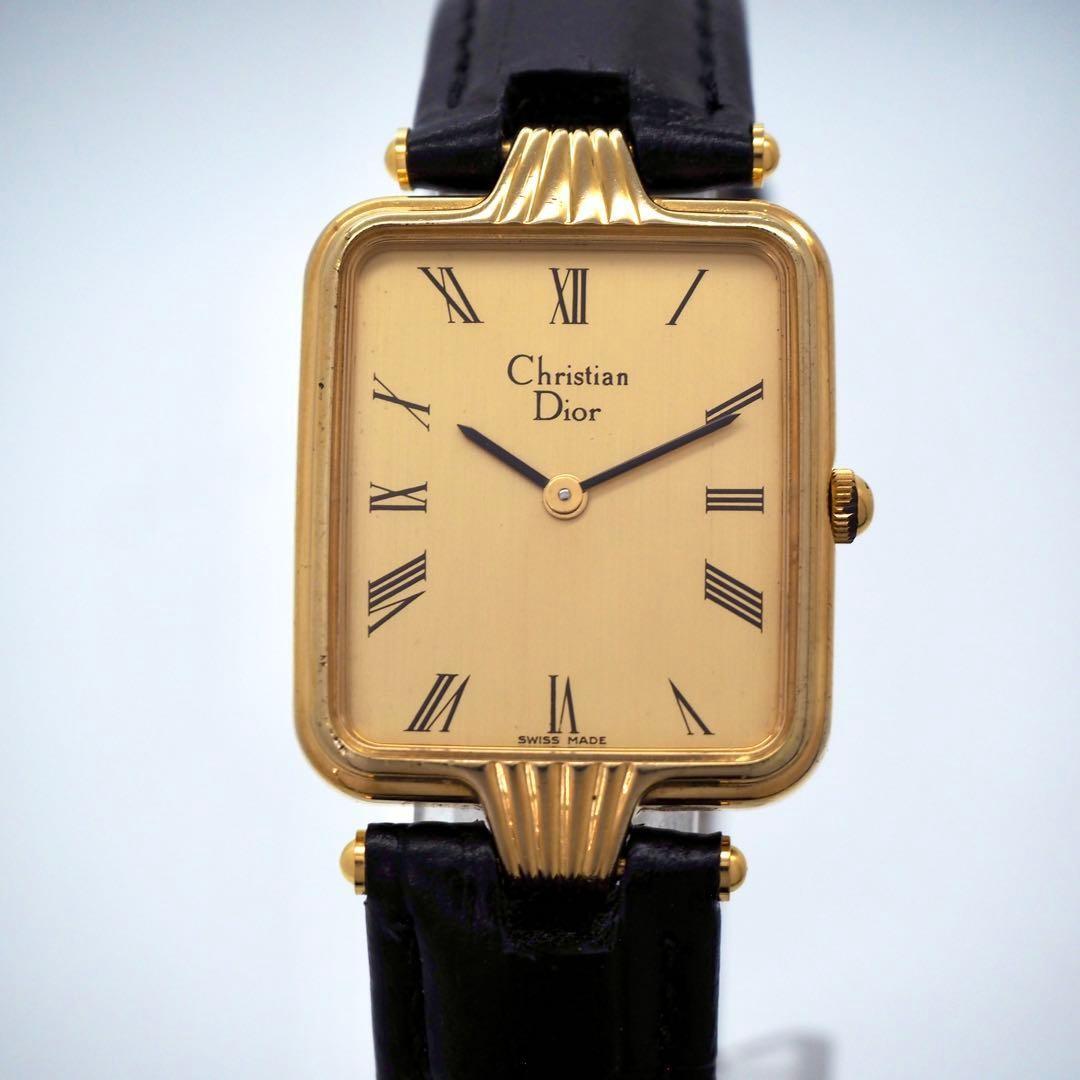 Christian Dior Quartz Watch Wristwatch Logo Gold Black Women's Authentic