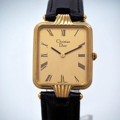 Christian Dior Quartz Watch Wristwatch Logo Gold Black Women's Authentic