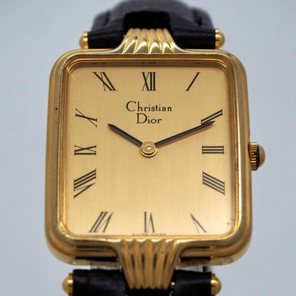 Christian Dior Quartz Watch Wristwatch Logo Gold Black Women's Authentic