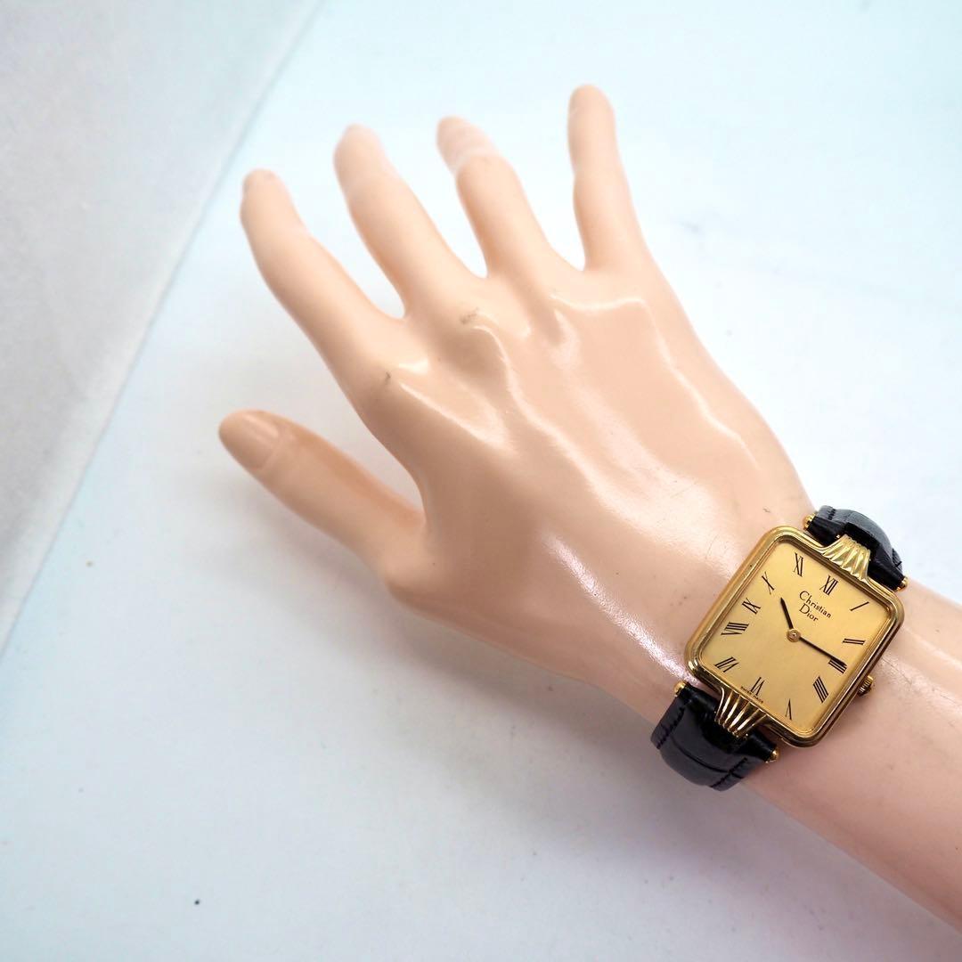 Christian Dior Quartz Watch Wristwatch Logo Gold Black Women's Authentic