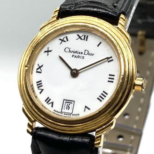 Christian Dior 48.122.3 Quartz Watch Wristwatch Logo Gold Women's Authentic