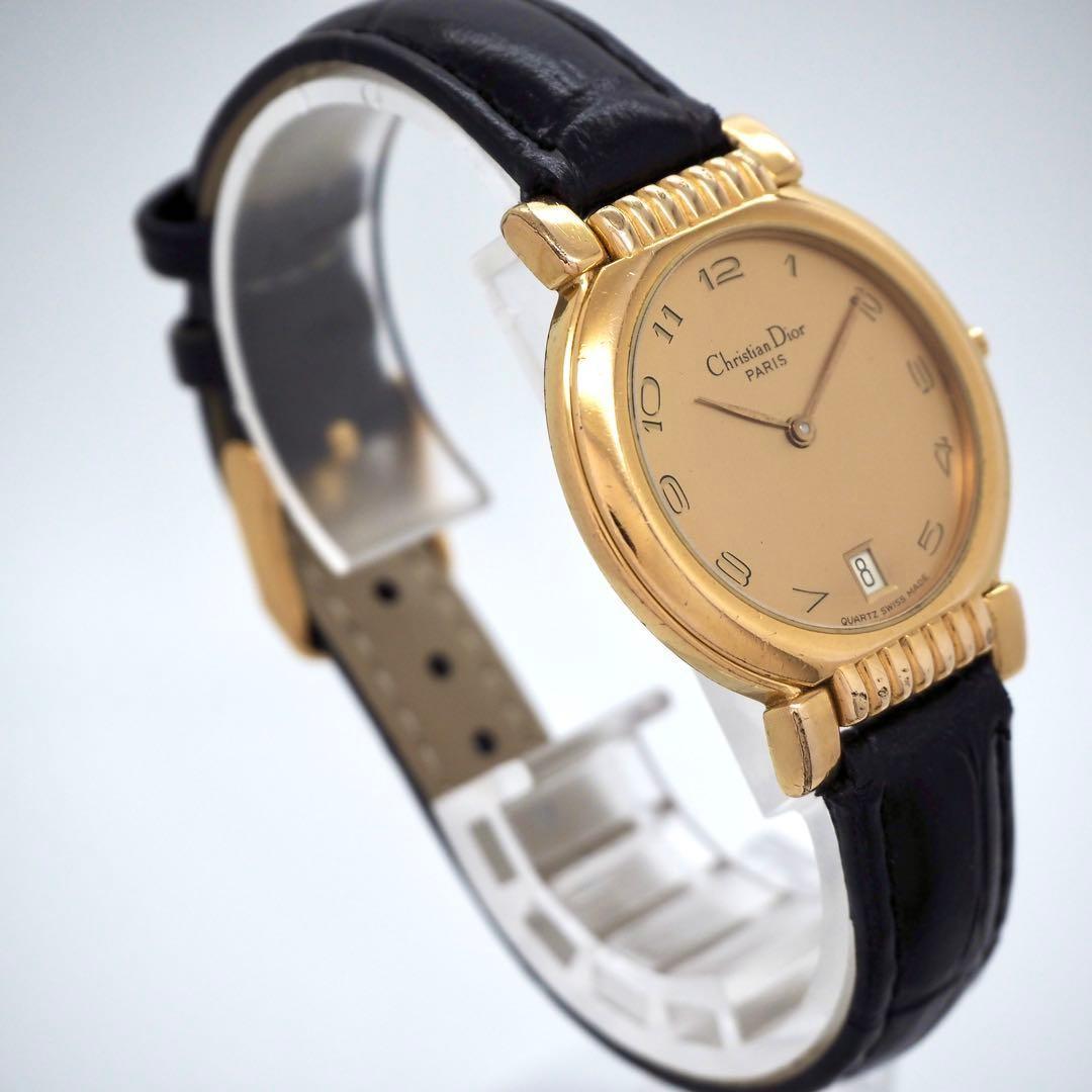 Christian Dior Quartz Watch Wristwatch Logo Black Gold Women's Authentic