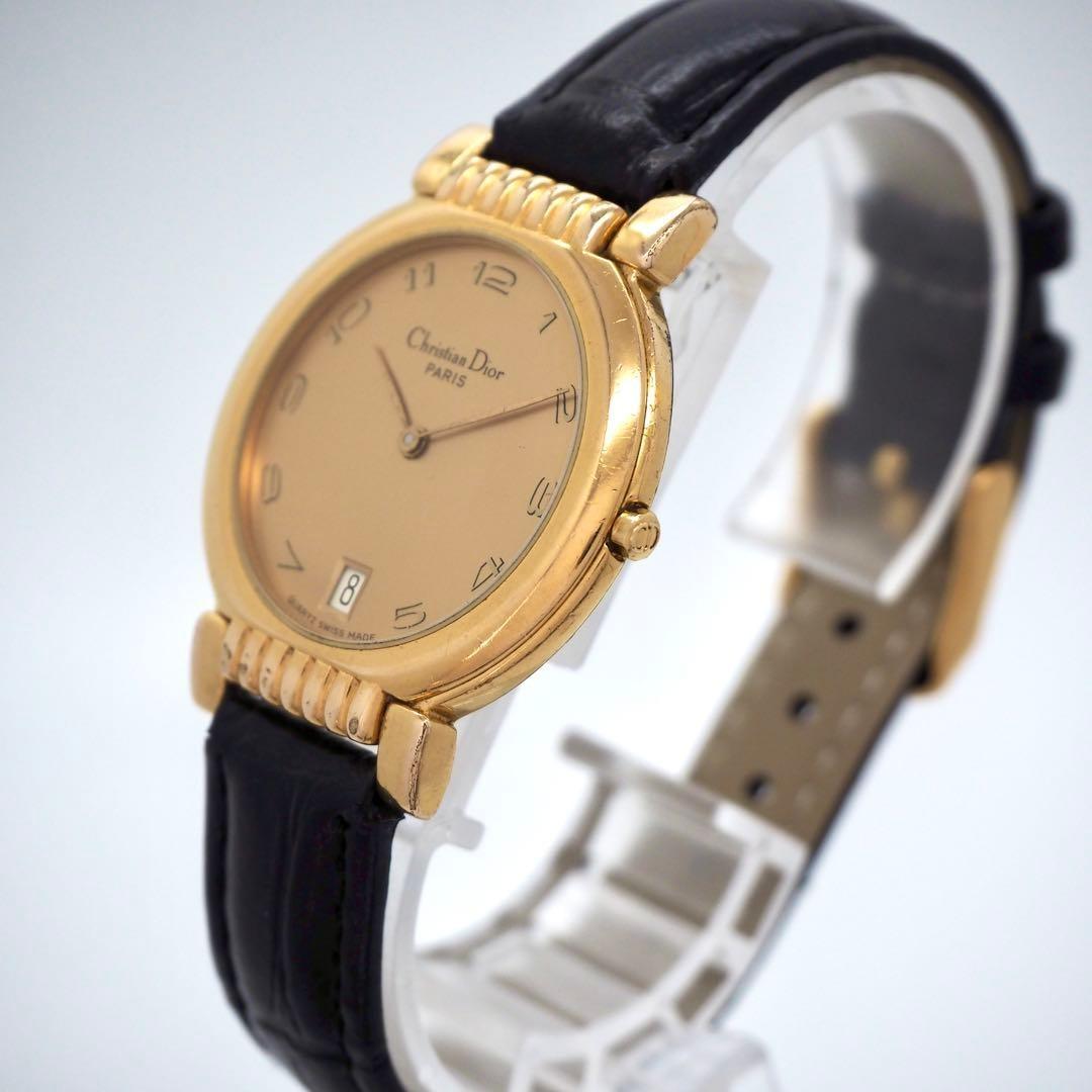 Christian Dior Quartz Watch Wristwatch Logo Black Gold Women's Authentic