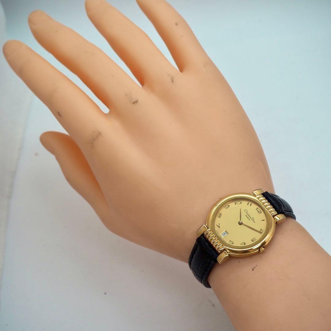 Christian Dior Quartz Watch Wristwatch Logo Black Gold Women's Authentic