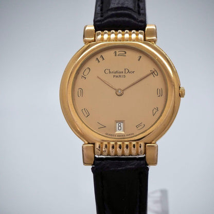 Christian Dior Quartz Watch Wristwatch Logo Black Gold Women's Authentic