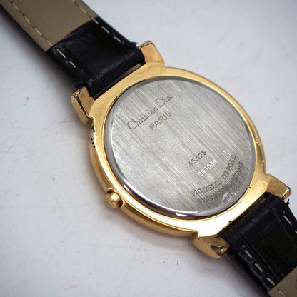 Christian Dior Quartz Watch Wristwatch Logo Black Gold Women's Authentic