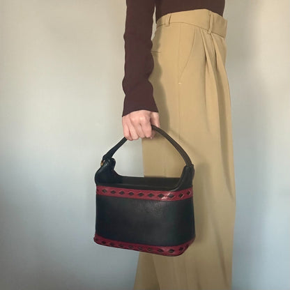 Saint Laurent Vanity Bag Logo YSL Black Red Authentic Leather Vintage