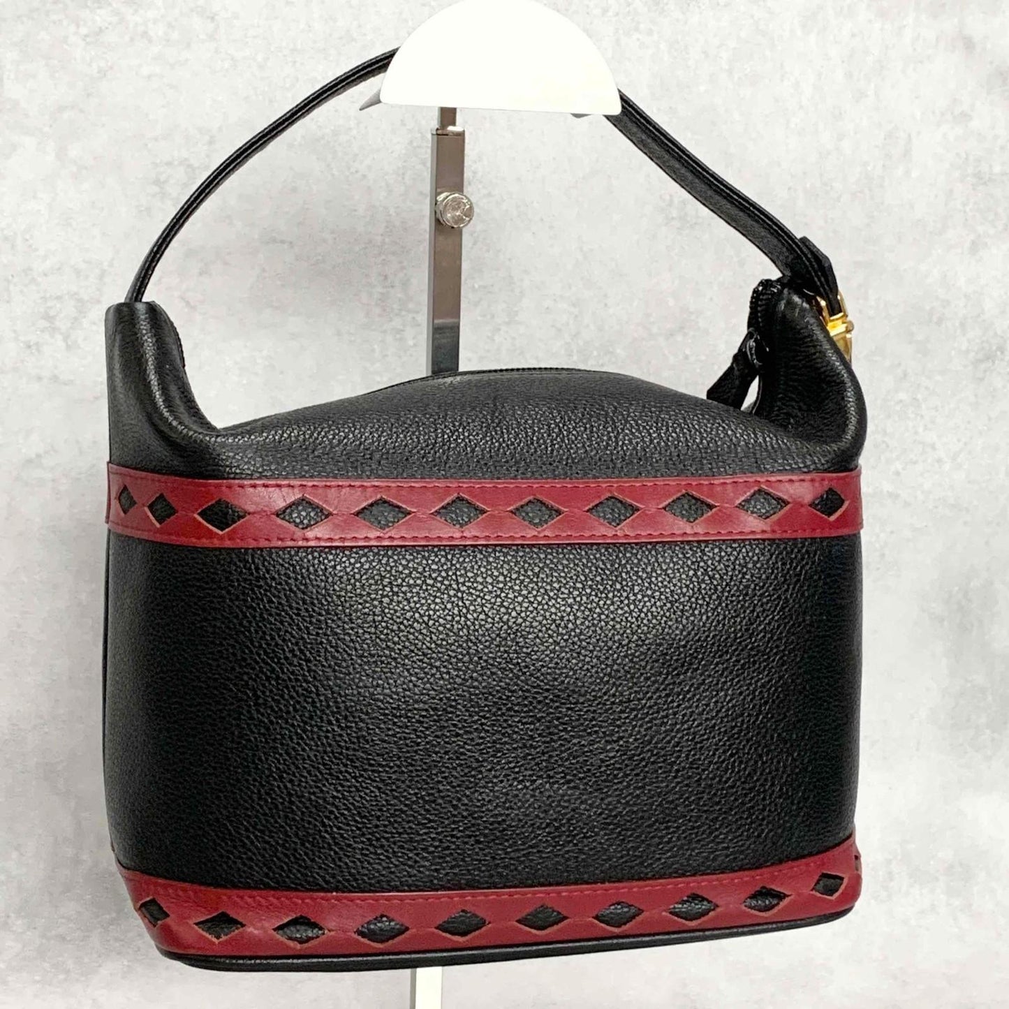 Saint Laurent Vanity Bag Logo YSL Black Red Authentic Leather Vintage