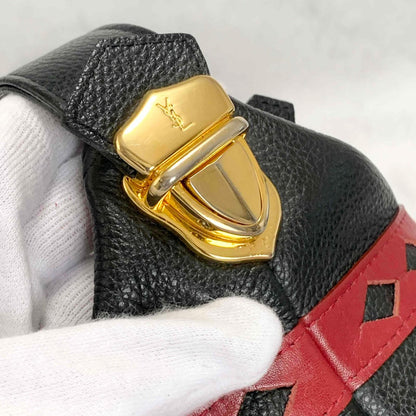 Saint Laurent Vanity Bag Logo YSL Black Red Authentic Leather Vintage