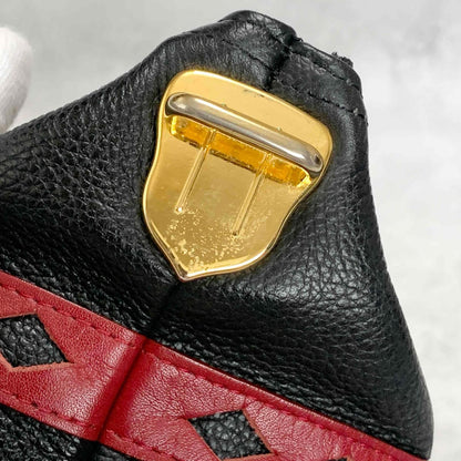 Saint Laurent Vanity Bag Logo YSL Black Red Authentic Leather Vintage