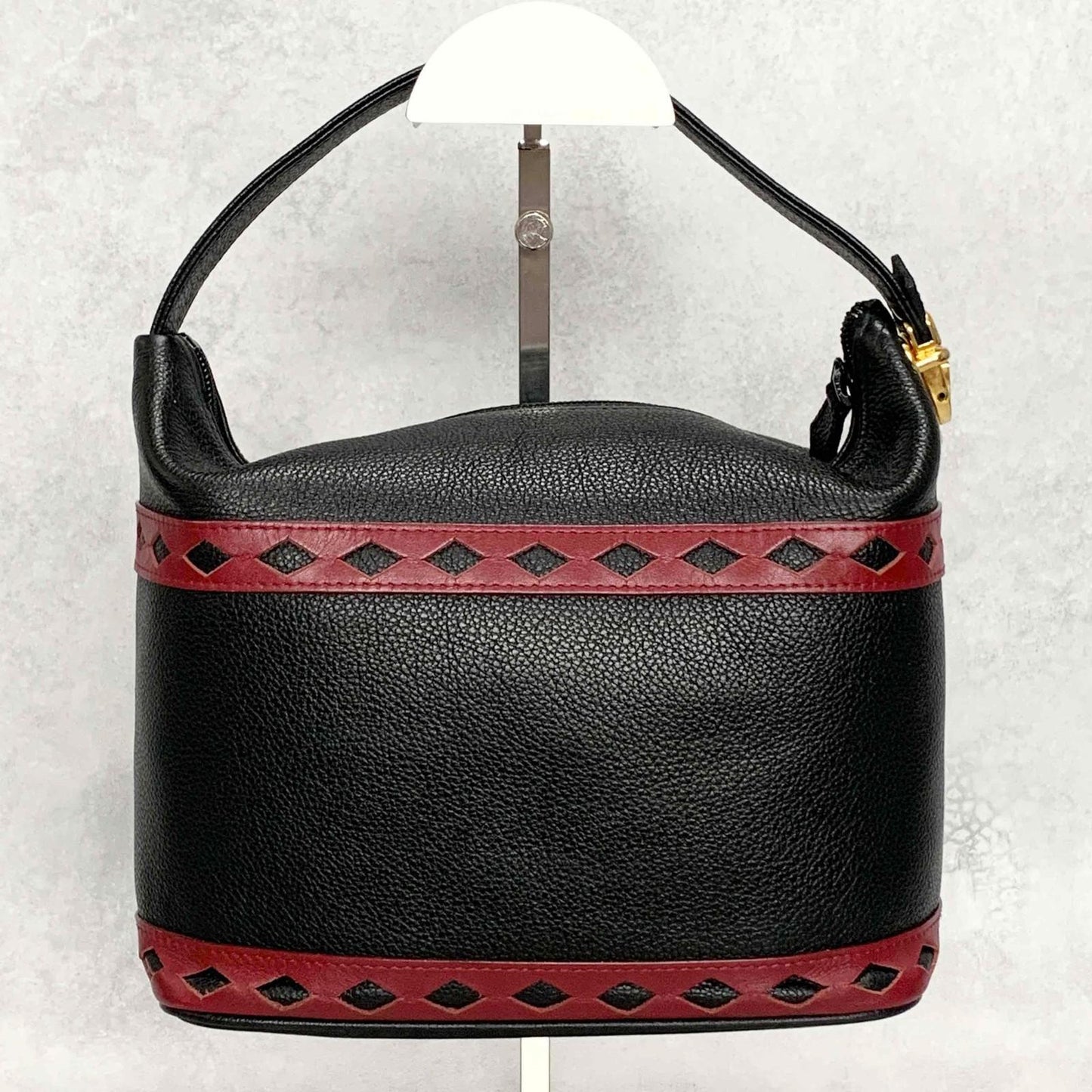 Saint Laurent Vanity Bag Logo YSL Black Red Authentic Leather Vintage