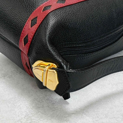 Saint Laurent Vanity Bag Logo YSL Black Red Authentic Leather Vintage