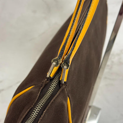 PRADA Hand Bag Tote Bag Logo Canvas Leather Yellow Unisex Authentic Used