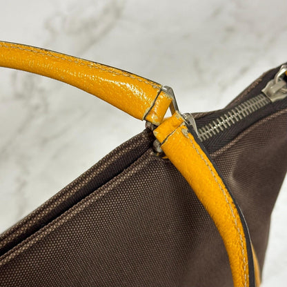 PRADA Hand Bag Tote Bag Logo Canvas Leather Yellow Unisex Authentic Used