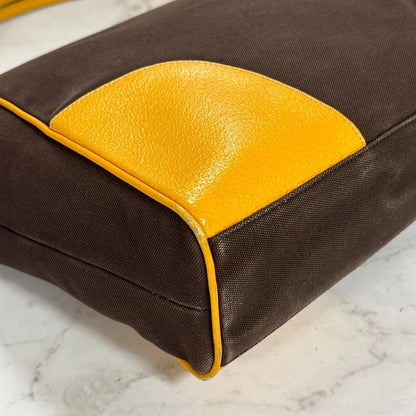 PRADA Hand Bag Tote Bag Logo Canvas Leather Yellow Unisex Authentic Used