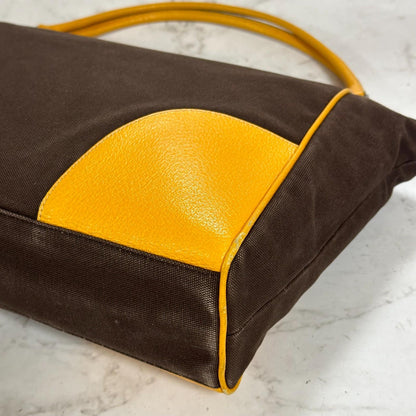 PRADA Hand Bag Tote Bag Logo Canvas Leather Yellow Unisex Authentic Used