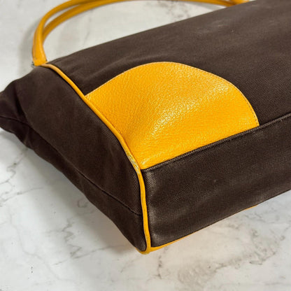 PRADA Hand Bag Tote Bag Logo Canvas Leather Yellow Unisex Authentic Used