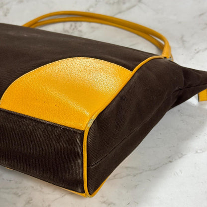 PRADA Hand Bag Tote Bag Logo Canvas Leather Yellow Unisex Authentic Used