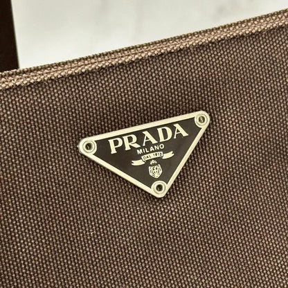 PRADA Hand Bag Tote Bag Logo Canvas Leather Yellow Unisex Authentic Used