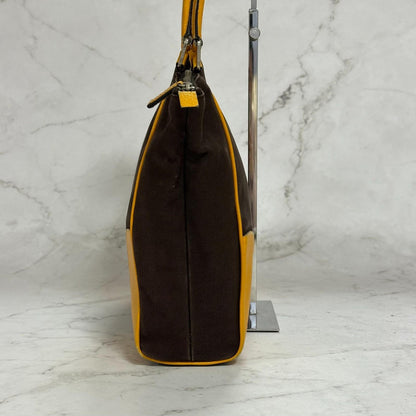 PRADA Hand Bag Tote Bag Logo Canvas Leather Yellow Unisex Authentic Used