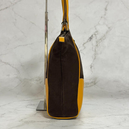 PRADA Hand Bag Tote Bag Logo Canvas Leather Yellow Unisex Authentic Used