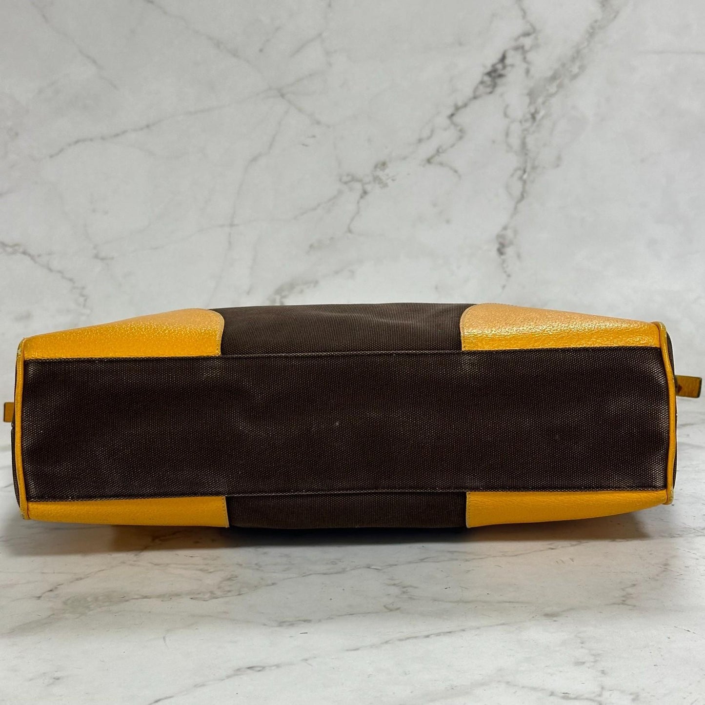 PRADA Hand Bag Tote Bag Logo Canvas Leather Yellow Unisex Authentic Used