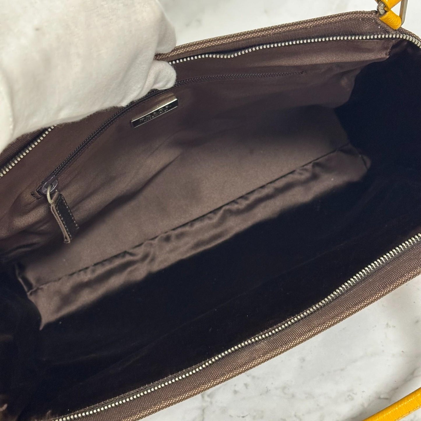 PRADA Hand Bag Tote Bag Logo Canvas Leather Yellow Unisex Authentic Used