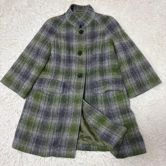 Aquascutum Wool Coat Asian fit L US size M Green Gray Authentic