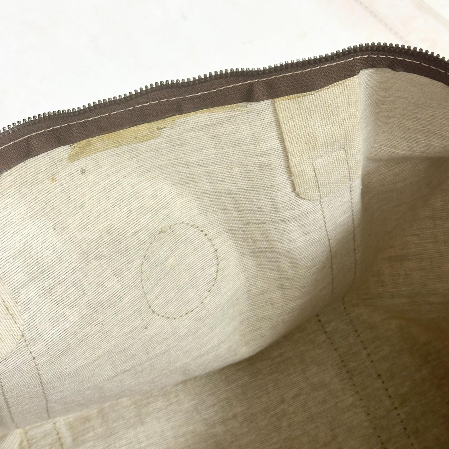 FENDI Boston Bag FF Zucchino Handbag Purse PVC Leather Beige Brown Used Auth