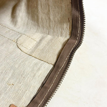 FENDI Boston Bag FF Zucchino Handbag Purse PVC Leather Beige Brown Used Auth