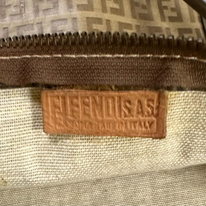 FENDI Boston Bag FF Zucchino Handbag Purse PVC Leather Beige Brown Used Auth