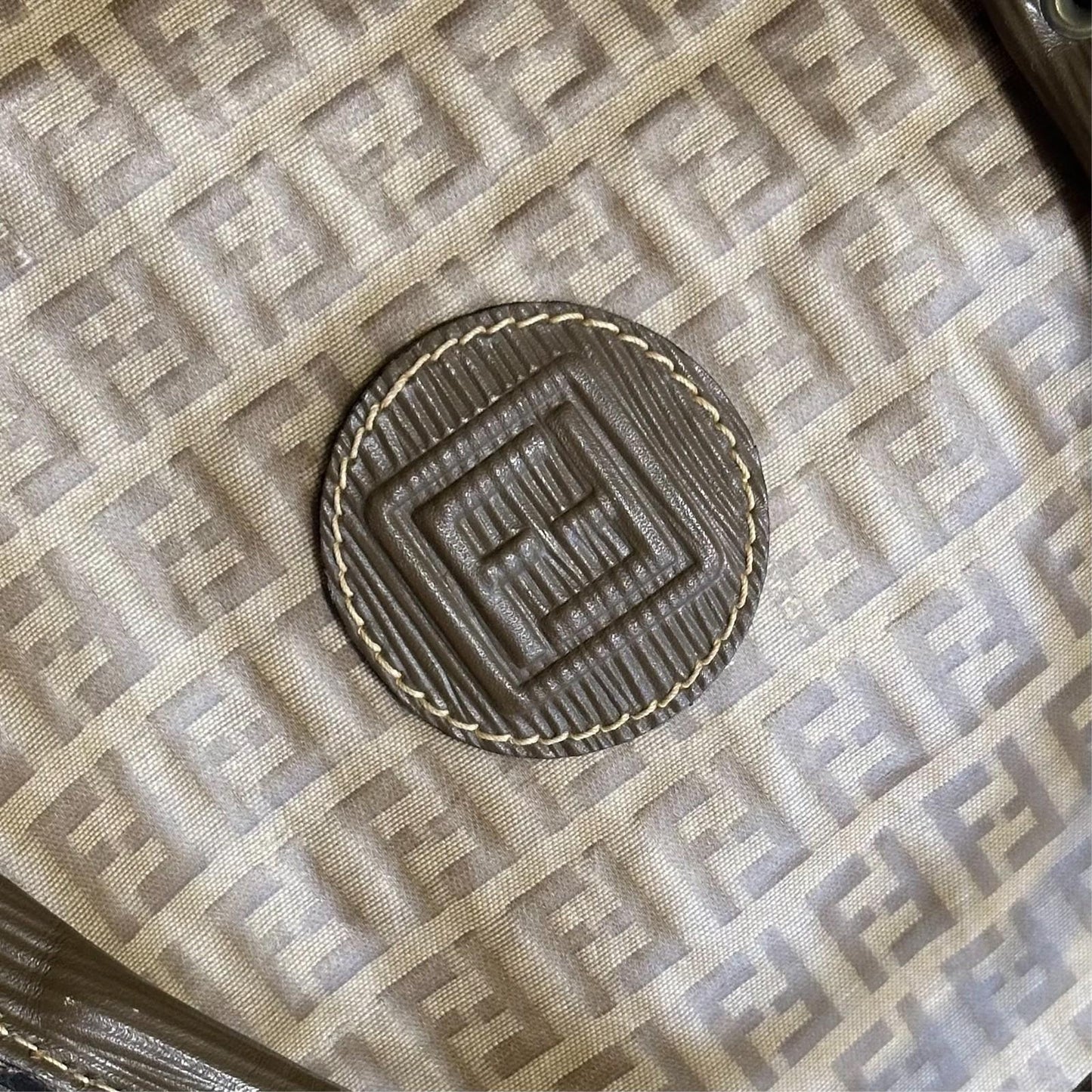 FENDI Boston Bag FF Zucchino Handbag Purse PVC Leather Beige Brown Used Auth