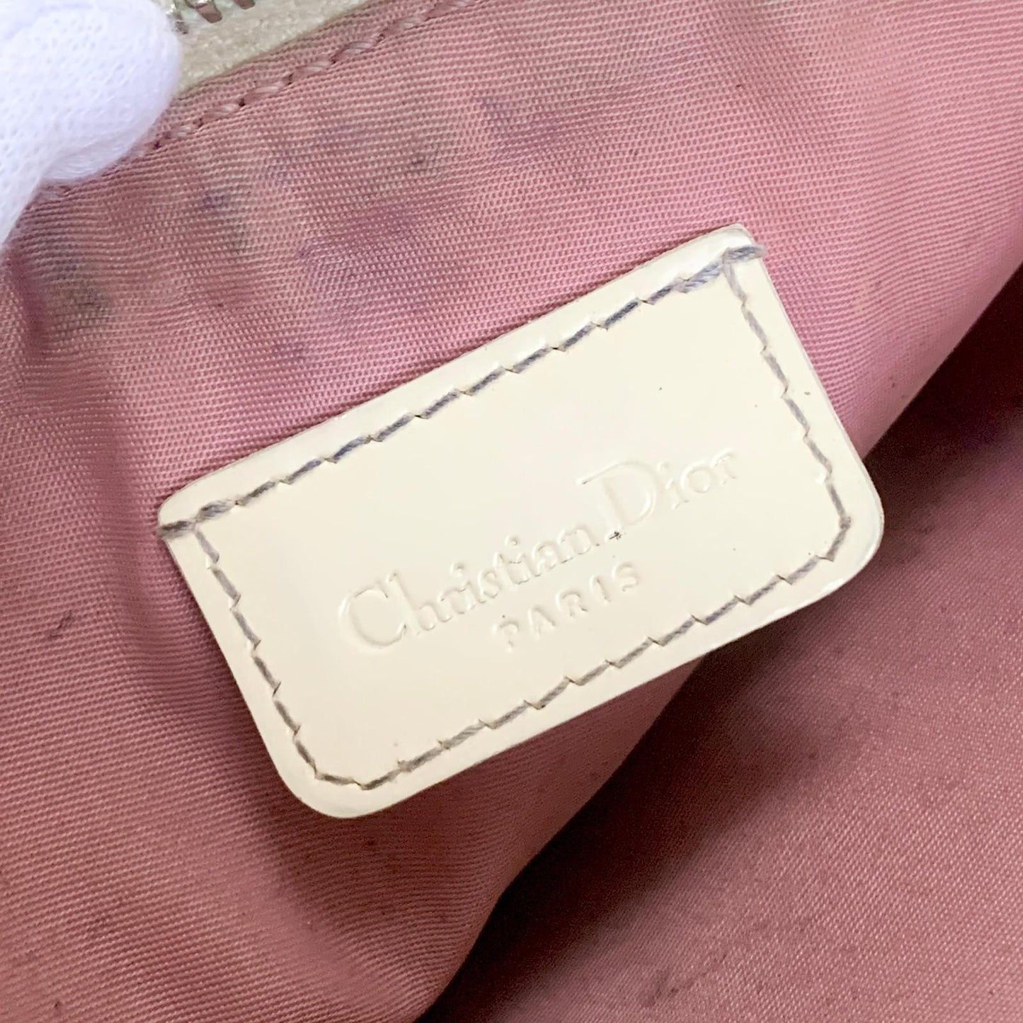 Christian Dior Saddle Bag Handbag Shoulder Trotter Pink White Pouch Purse PVC