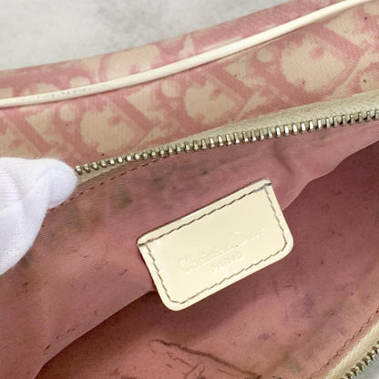 Christian Dior Saddle Bag Handbag Shoulder Trotter Pink White Pouch Purse PVC