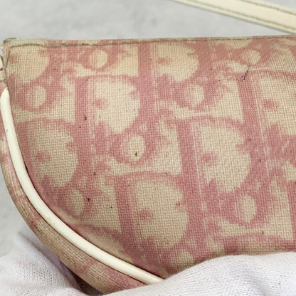 Christian Dior Saddle Bag Handbag Shoulder Trotter Pink White Pouch Purse PVC